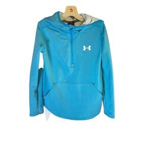 ￼ under Armour girls youth blue, athletic long sleeve hoodie, size 6
